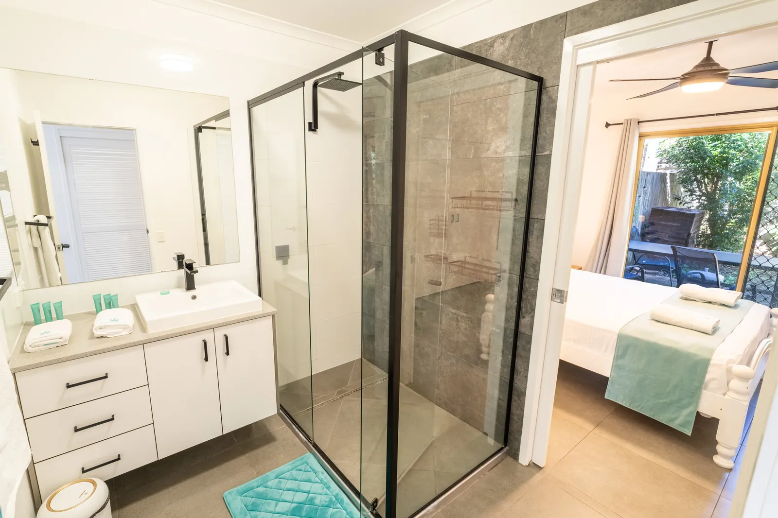 The bathroom inside a Standard Ocean villa at Pandanus Palms Resort